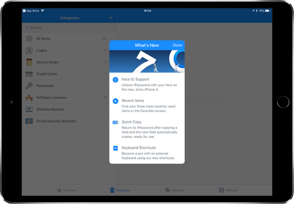 1Password 7 für iOS iPhone X / Face ID-Unterstützung, iPad-Tastaturkürzel, Quick Copy und mehr