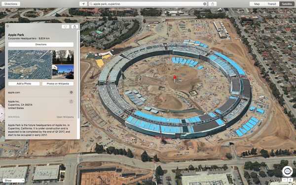 Citra satelit 3D dan detail terkait untuk Apple Park ditayangkan di Apple Maps