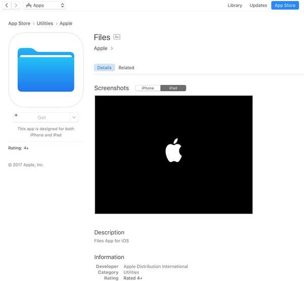 A lista de marcadores da App Store para o aplicativo Apple Files aparece brevemente antes da palestra da WWDC