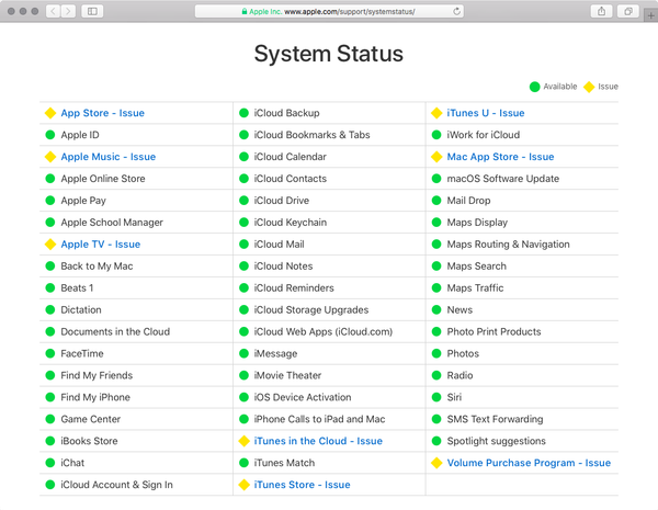 Apple riconosce che dieci servizi iCloud sono attualmente afflitti da problemi intermittenti