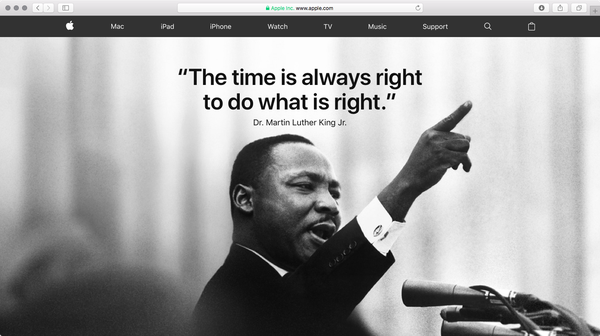 Apple commemora Martin Luther King Jr. Day dedicando il suo sito Web a un tributo a tutta pagina