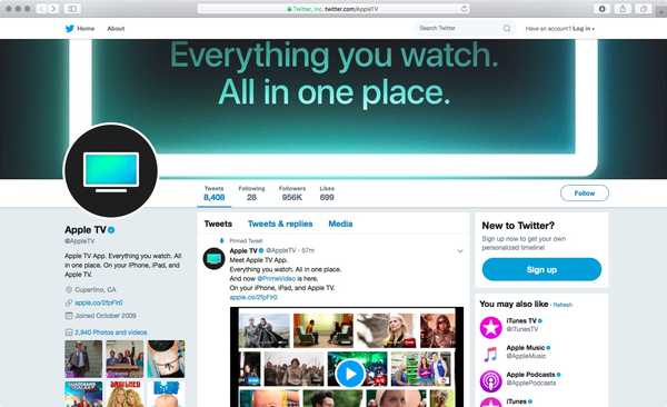 Apple maakt een speciaal tv-app-account aan op Twitter