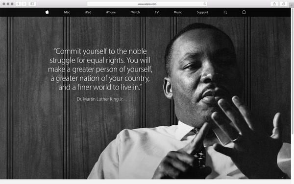 Apple hedrer Dr. Martin Luther King, jr., Med en hyllest på nettstedet sitt