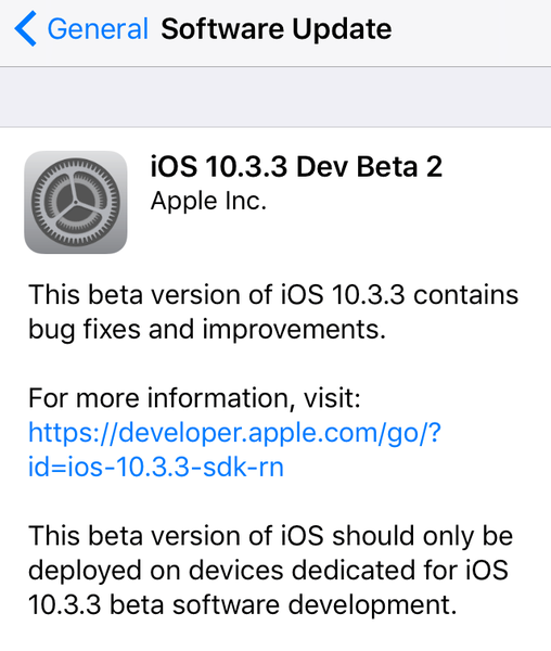 Apple startet zweite Beta-Versionen von iOS 10.3.3, macOS 10.12.6, watchOS 3.2.3 und tvOS 10.2.2