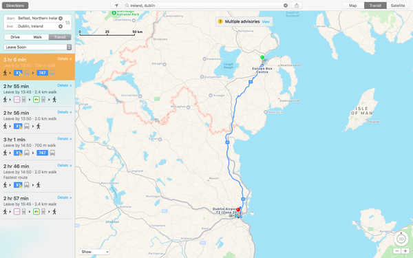 Le indicazioni di trasporto pubblico di Apple Maps sono ora disponibili per l'Irlanda