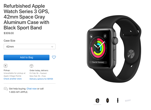 Apple selger nå oppussede serier 3-modeller av Apple Watch