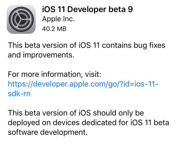 Apple semne beta 9 din iOS 11 și tvOS 11 pentru dezvoltatori