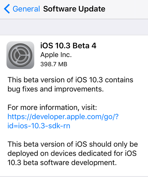 Apple benih beta keempat iOS 10.3, macOS Sierra 10.12.4 dan watchOS 3.2 untuk pengembang