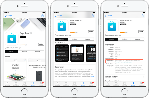 La aplicación de compras de Apple Store ahora requiere iOS 10