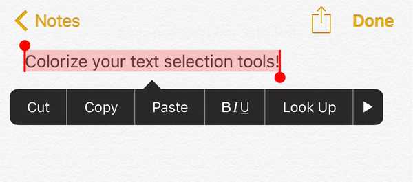 Colorea las herramientas de selección de texto y cursor de tu iPhone con Moose