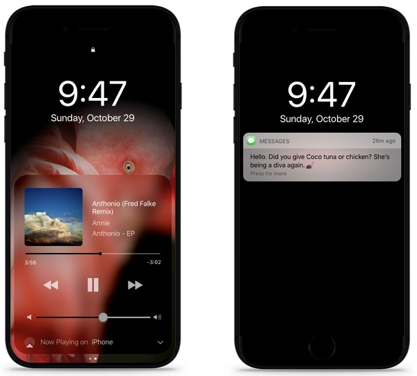 Concept zonder rand iPhone 8 met omwikkeld AMOLED-scherm en donkere modus