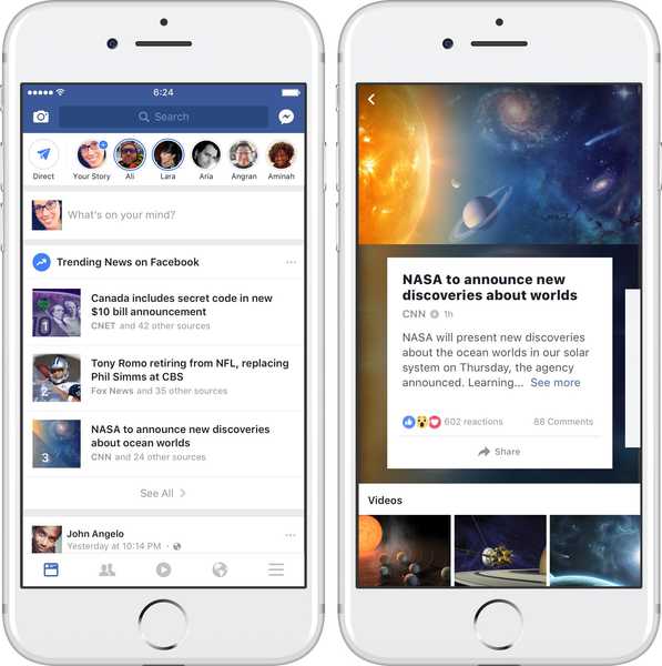 Facebook comienza a implementar la sección de Noticias de tendencias en la aplicación para iPhone
