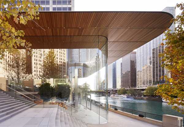 Nikmati mata Anda pada gambar menakjubkan toko tepi sungai Chicago Apple yang baru
