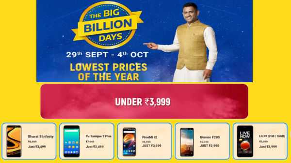 Flipkart Big Billion Days Sale Melhores Smartphones com preço de Rs. 3.999