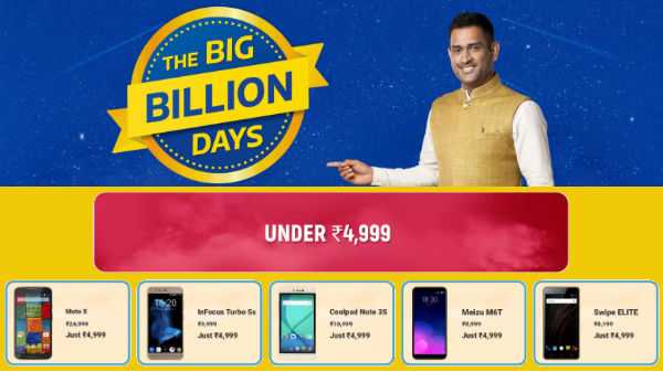 Flipkart Big Billion Days Uitverkoop Aanbiedingen op Budget Smartphones onder Rs. 4999