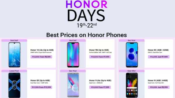 Offres Flipkart Honor Days (19 et 20 août) Meilleurs prix sur les smartphones Honor