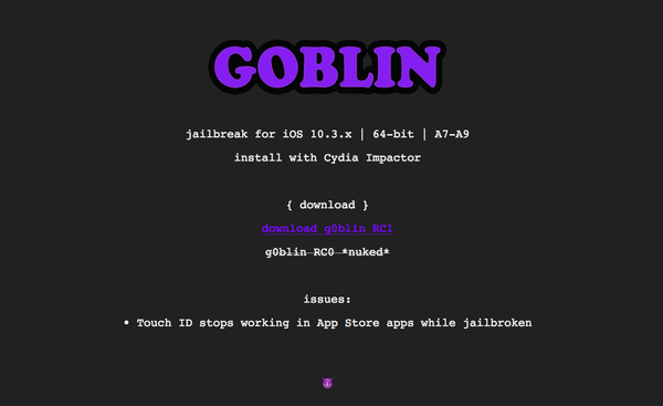 G0blin RC1 jailbreak-verktøy utgitt for A7-A9-enheter som kjører iOS 10.3.x