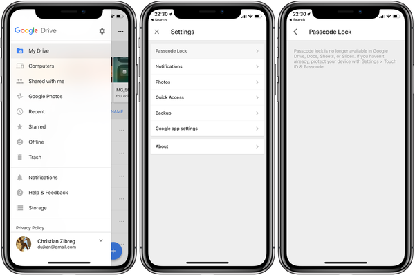 Google fjerner passord / Touch ID / Face ID-lås fra Drive, Docs, Sheets & Slides