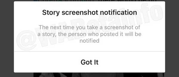 Instagram test Story screenshot-meldingen