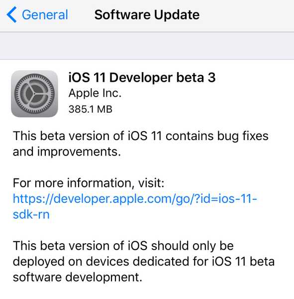 iOS 11 beta 3 semănat dezvoltatorilor