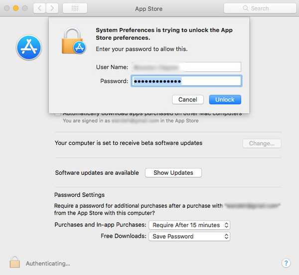 macOS High Sierra 10.13.2-feil lar deg låse opp App Store-innstillingene med hvilket som helst passord