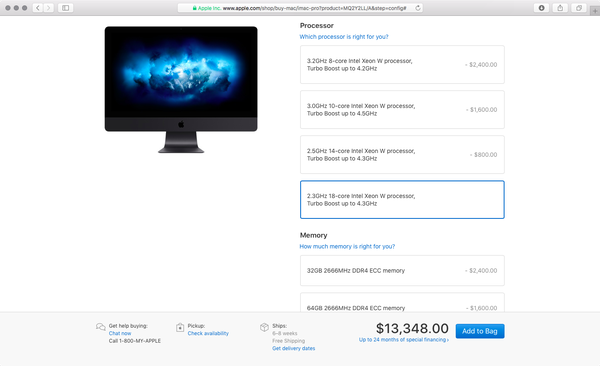 Het maximaliseren van alle upgrades verhoogt de iMac Pro-prijs naar boven $ 13.000