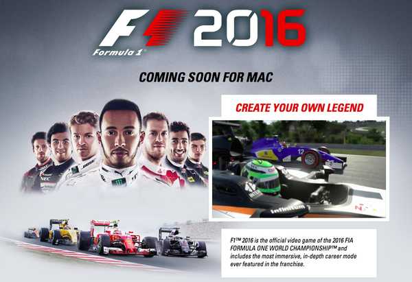 Jogo oficial da F1 2016 chegando ao Mac nesta quinta-feira