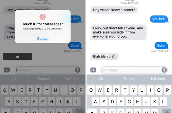 Mit PrivateMessage können Sie einzelne Textnachrichtenblasen mit Touch ID sperren