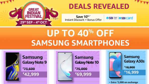 Ofertas e descontos para smartphones Samsung durante a venda do Amazon Indian Festival de 2019