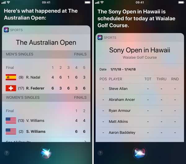 Siri mendapat pengetahuan tentang tenis dan golf