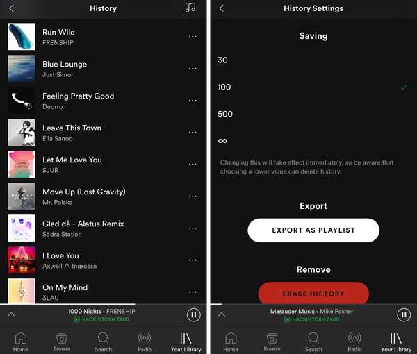 SpotifyHistory aggiunge un elenco di cronologia dei brani all'app Spotify Music