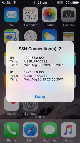 SSHIcon vous permet de savoir quand il existe des connexions SSH actives à votre appareil