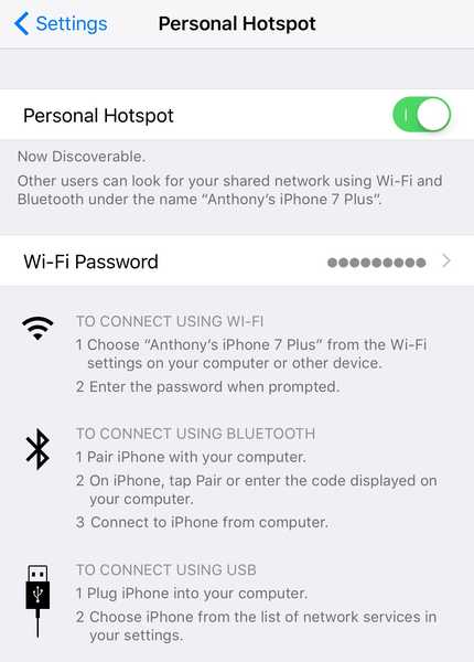 Questa modifica maschera la password dell'hotspot personale del tuo iPhone