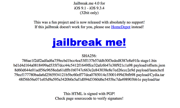 Tihmstar lance JailbreakMe 4.0 pour les appareils iOS 9.1-9.3.4 32 bits