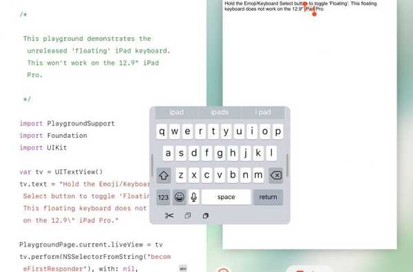 Încercați tastatura plutitoare ascunsă a iPad-ului în Swift Playgrounds