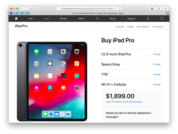 Um iPad Pro 2018 totalmente carregado queimará um buraco de US $ 1.899 no bolso