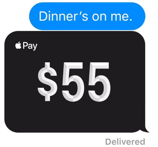 Sorotan video lain melakukan pembayaran Apple Pay Cash melalui teks