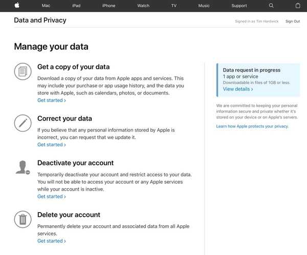 Situs web Privasi Apple yang direvisi sekarang memungkinkan pengguna AS untuk mengunduh salinan data pribadi mereka