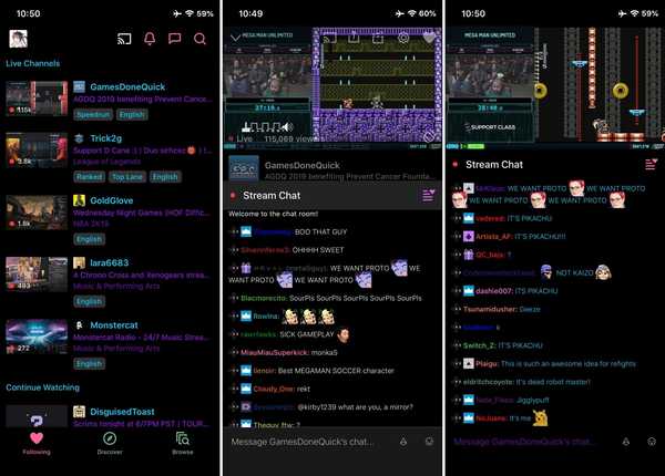 Bruk en tilpasset fargepalett på iOS 'offisielle Twitch-app med Serene