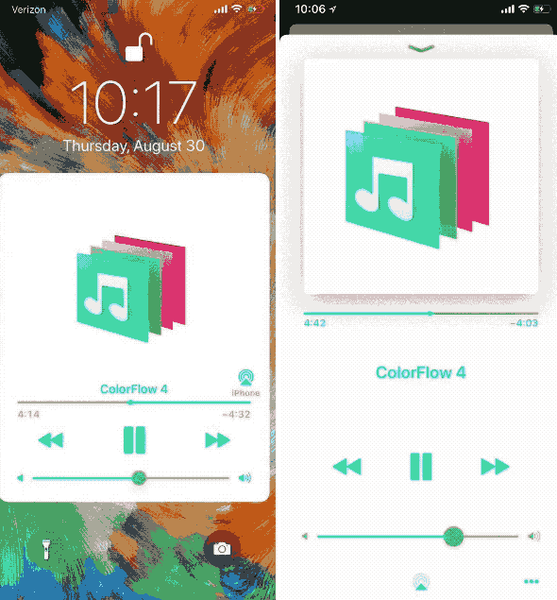 ColorFlow 4 porta combinazioni di colori incentrati sulle copertine degli album nell'interfaccia Now Playing di iOS 11