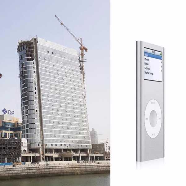 Dubai bouwt een flatgebouw met 24 verdiepingen, gemodelleerd naar een iPod die in zijn dock zit