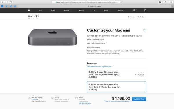 A configuração principal do Mac mini custará US $ 4.199