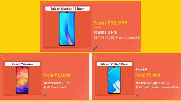 Vendite flash su Flipkart Ottieni Realme C2, Realme 3 Pro, Redmi Note 7 Pro e altro ancora