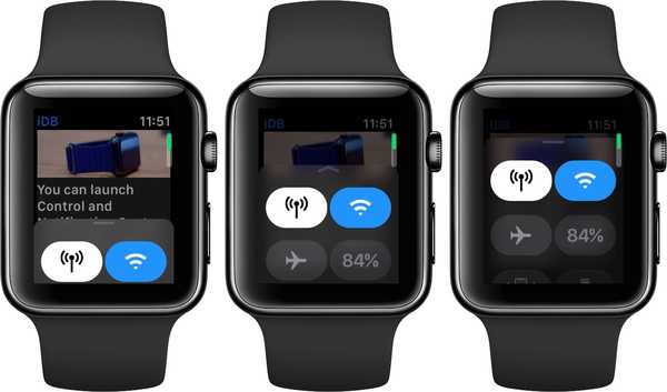 Slik får du tilgang til varslings- og kontrollsenter på Apple Watch fra apper inne