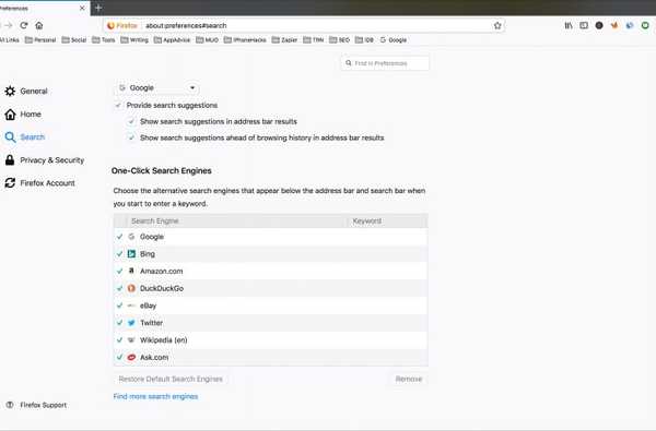 Hinzufügen und Verwenden zusätzlicher Suchmaschinen in Firefox für Mac