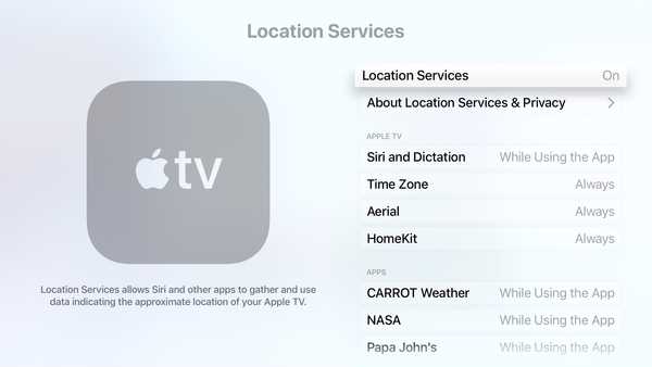Como alterar as configurações dos Serviços de Localização da Apple TV
