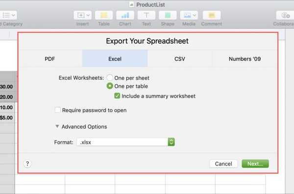 Cómo convertir un archivo de Numbers a Excel en Mac e iOS