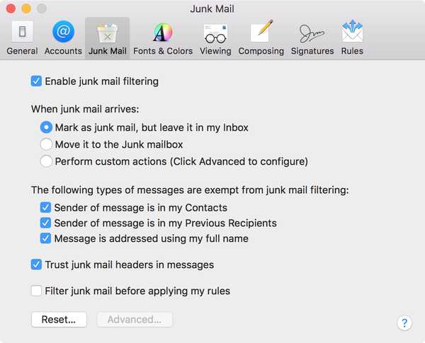 Cómo personalizar el filtro de correo basura en la aplicación de correo para Mac