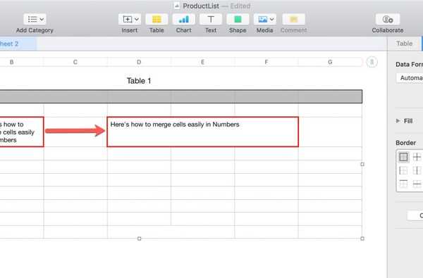 Cara menggabungkan sel dalam Angka di Mac dan iOS