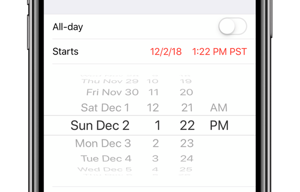 Slik bytter du Kalender for iPhone til å stille presise tider i trinn på 1 minutt